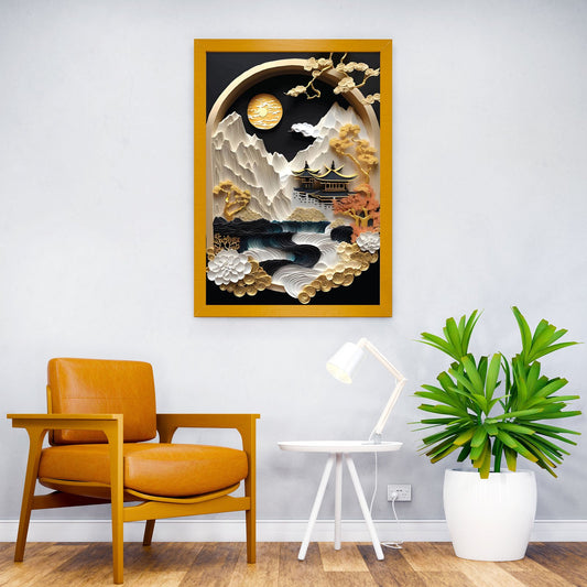 Papercut Mountain Landscape Asian Style Pos ter | Wall Art for Home & Office | High-Quality Print