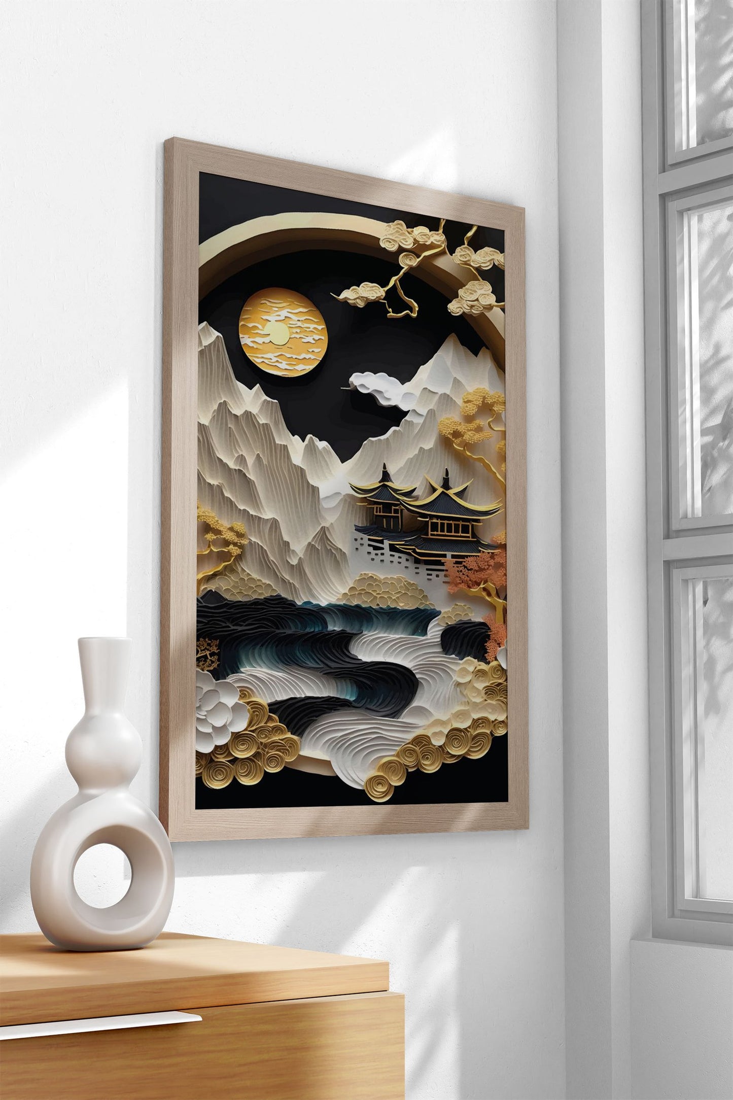 Papercut Mountain Landscape Asian Style Pos ter | Wall Art for Home & Office | High-Quality Print