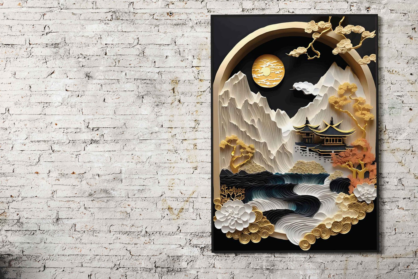 Papercut Mountain Landscape Asian Style Pos ter | Wall Art for Home & Office | High-Quality Print