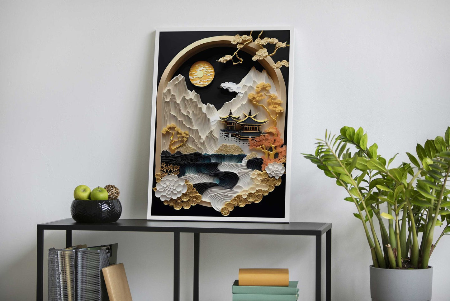 Papercut Mountain Landscape Asian Style Pos ter | Wall Art for Home & Office | High-Quality Print