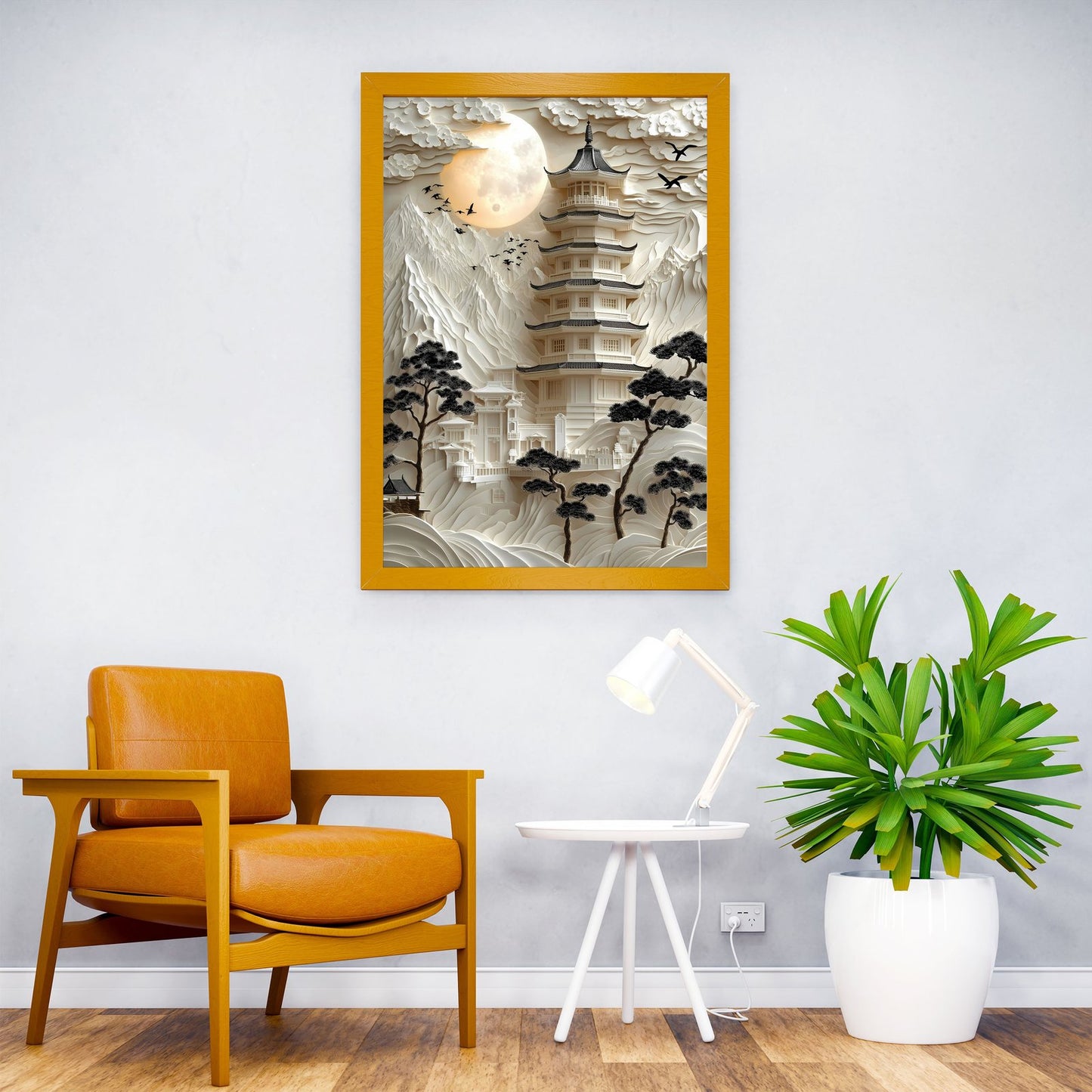 Papercut Pagoda Landscape Asian Style Poste r | Wall Art for Home & Office | High-Quality Print