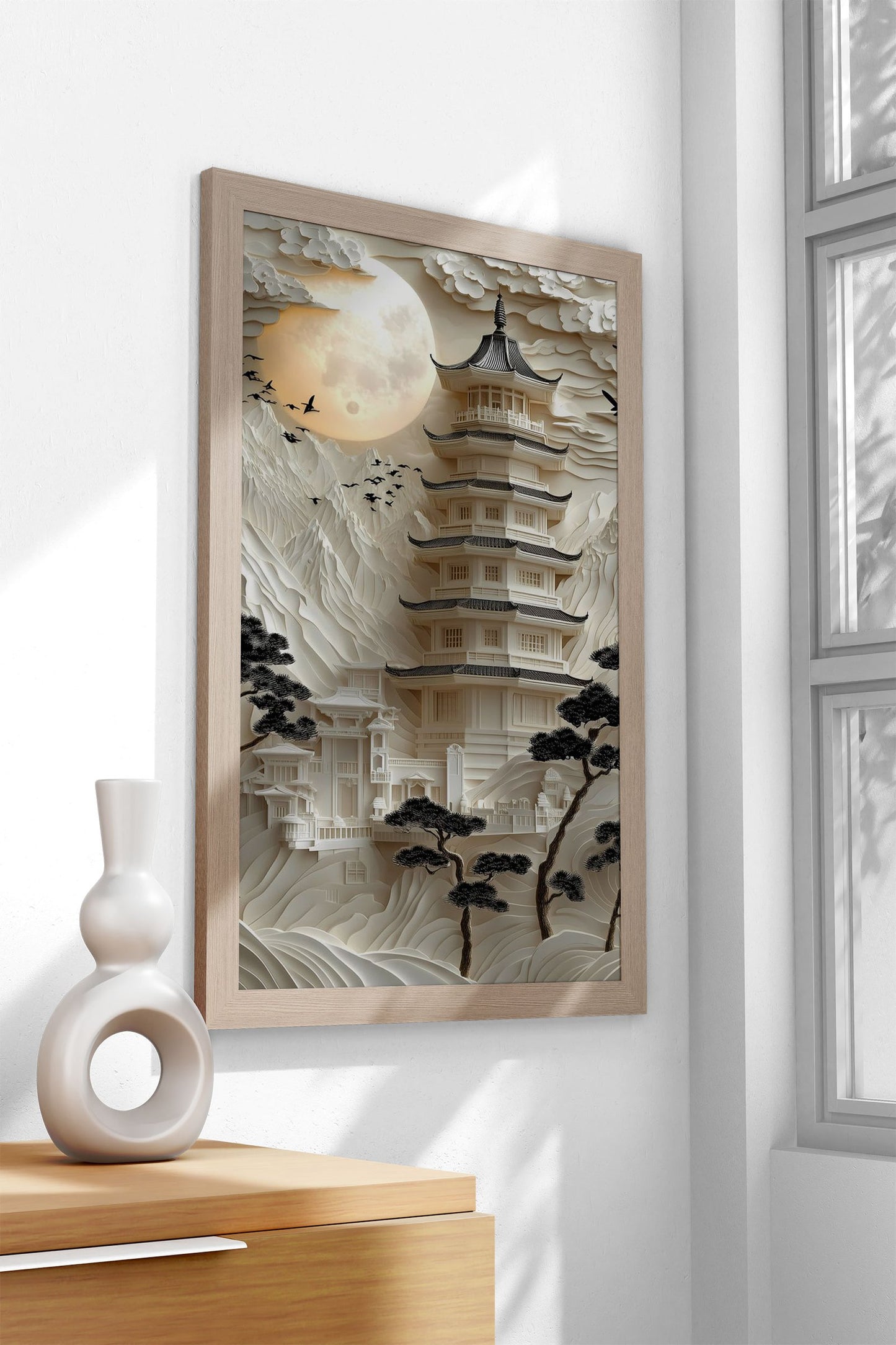 Papercut Pagoda Landscape Asian Style Poste r | Wall Art for Home & Office | High-Quality Print