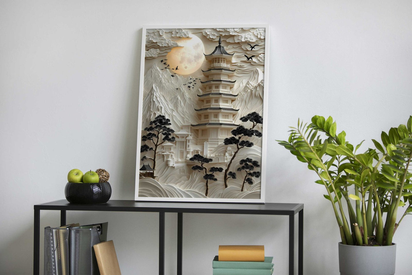 Papercut Pagoda Landscape Asian Style Poste r | Wall Art for Home & Office | High-Quality Print