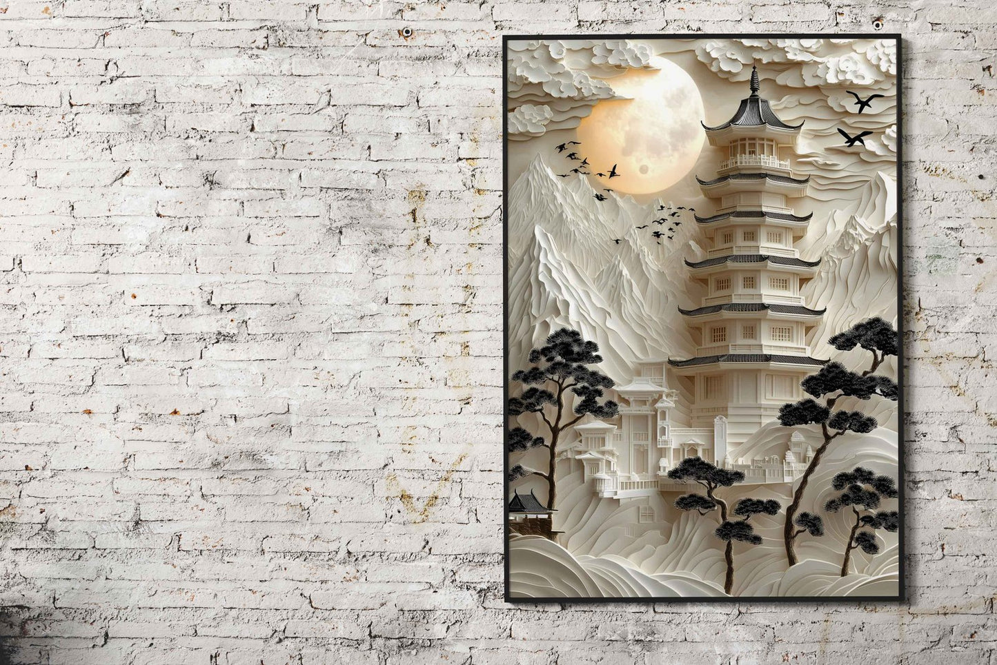 Papercut Pagoda Landscape Asian Style Poste r | Wall Art for Home & Office | High-Quality Print