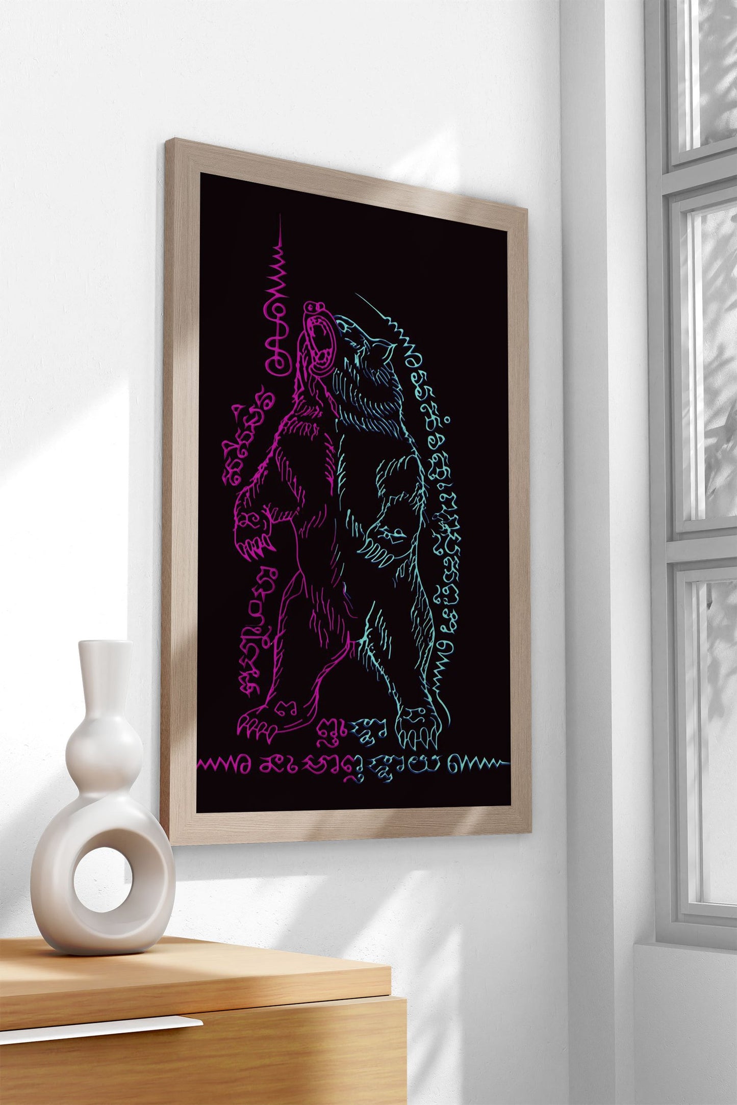 Payaamee Bear Pink Blue Asian Style Poster |  Wall Art for Home & Office | High-Quality Print