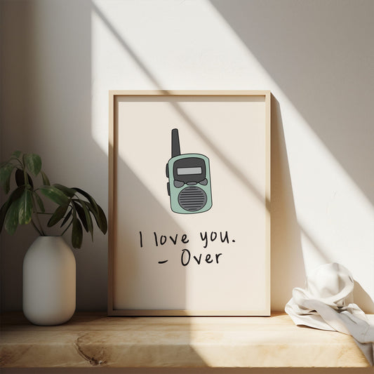 I Love You. Over | Walkie Talkie | Seafoam and Cream | Art Print - High-Quality Premium Wall Art Decor Sticker