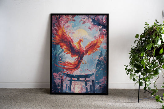 Phoenixs Torii Pathway Asian Style Poster | W all Art for Home & Office | High-Quality Print