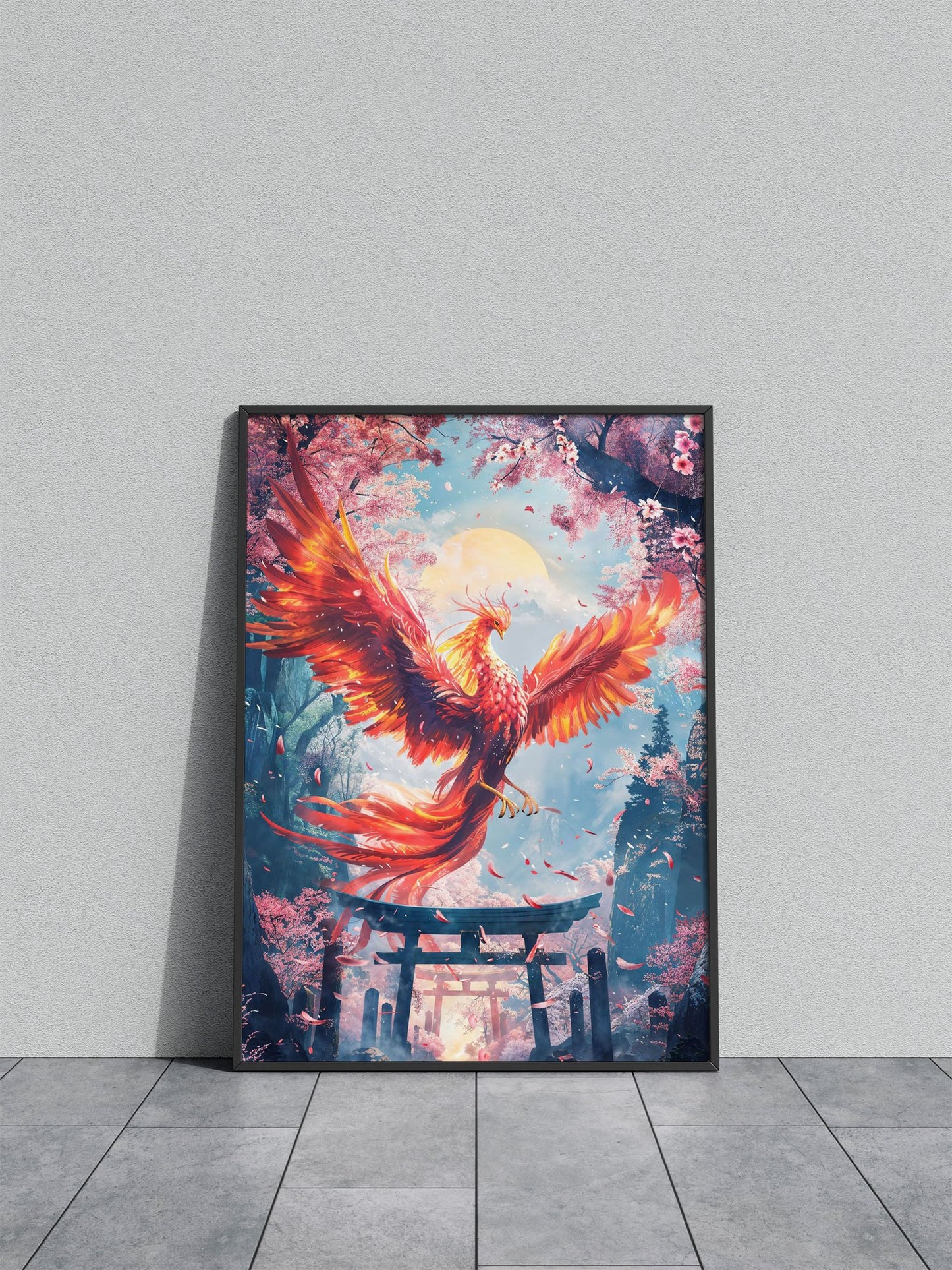 Phoenixs Torii Pathway Asian Style Poster | W all Art for Home & Office | High-Quality Print