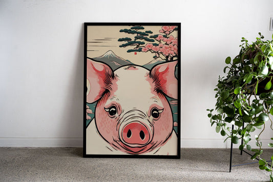 Pig Japanese Chinese 1 Asian Style Poster | W all Art for Home & Office | High-Quality Print
