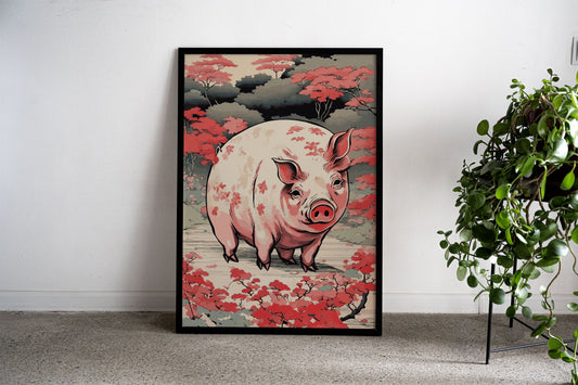 Pig Japanese Chinese 6 Asian Style Poster | W all Art for Home & Office | High-Quality Print