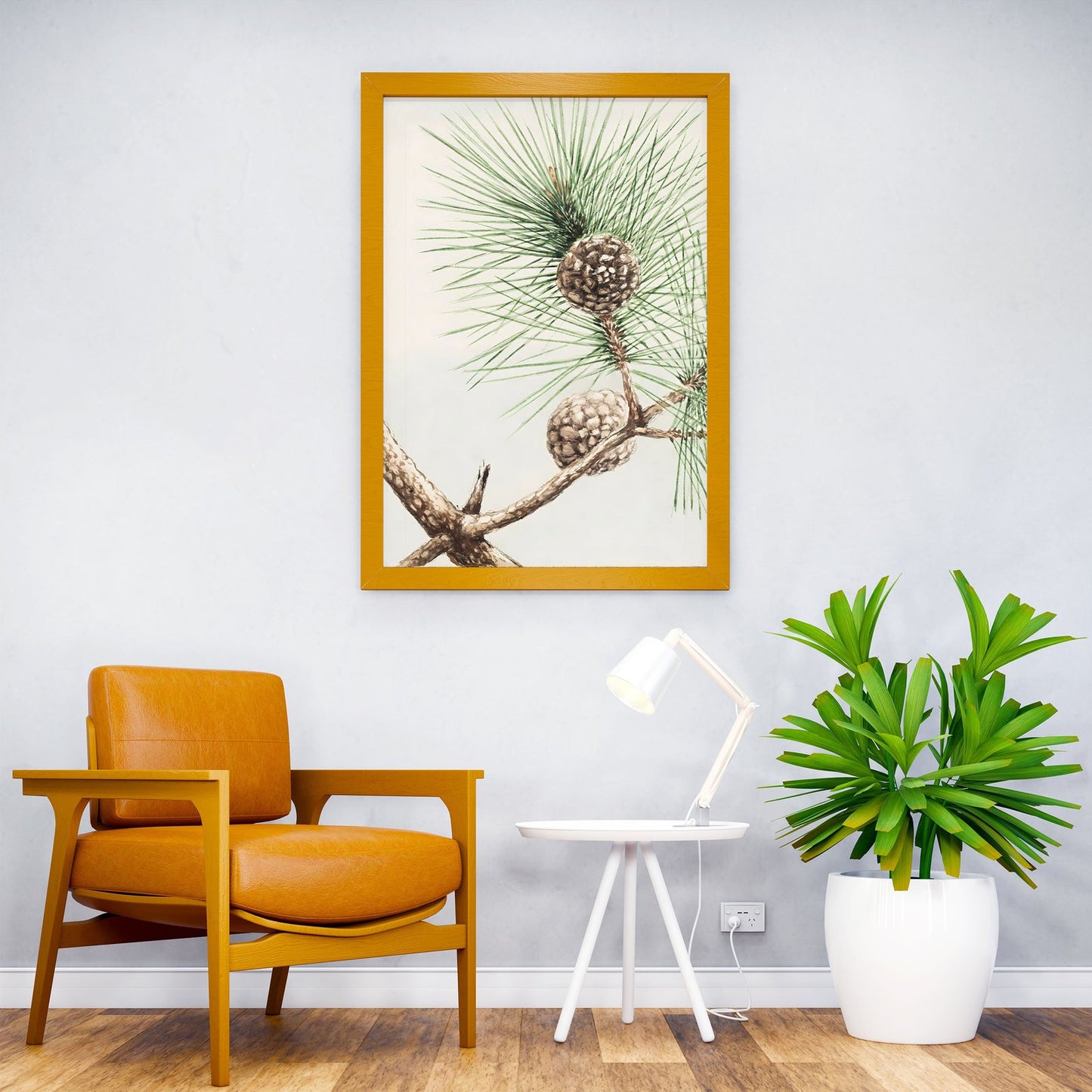 Pine Branch with Cones Asian Style Poster | W all Art for Home & Office | High-Quality Print