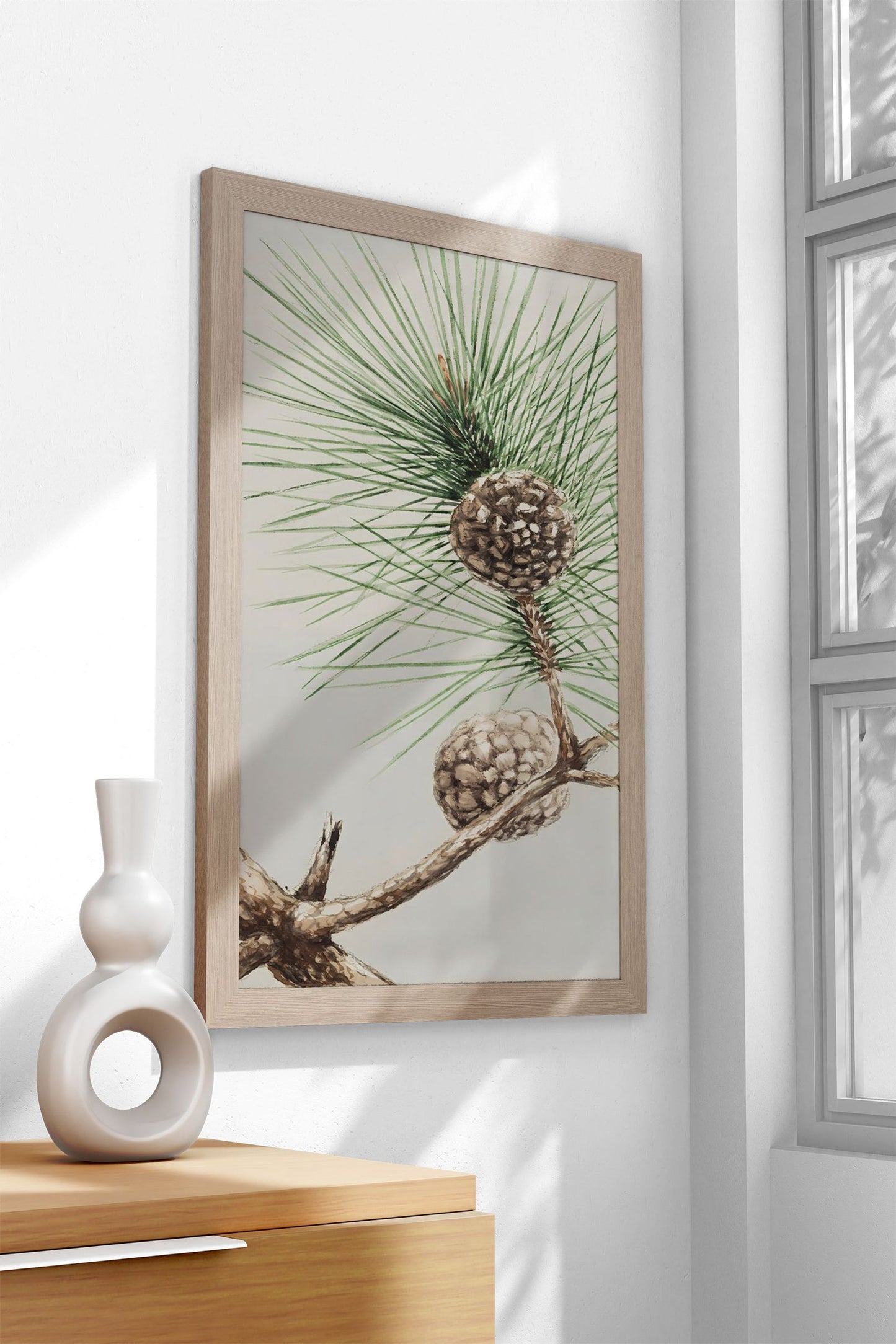 Pine Branch with Cones Asian Style Poster | W all Art for Home & Office | High-Quality Print