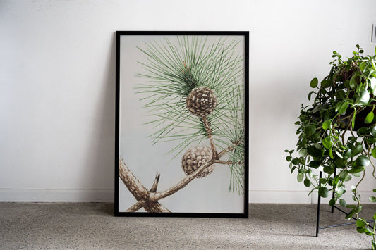 Pine Branch with Cones Asian Style Poster | W all Art for Home & Office | High-Quality Print
