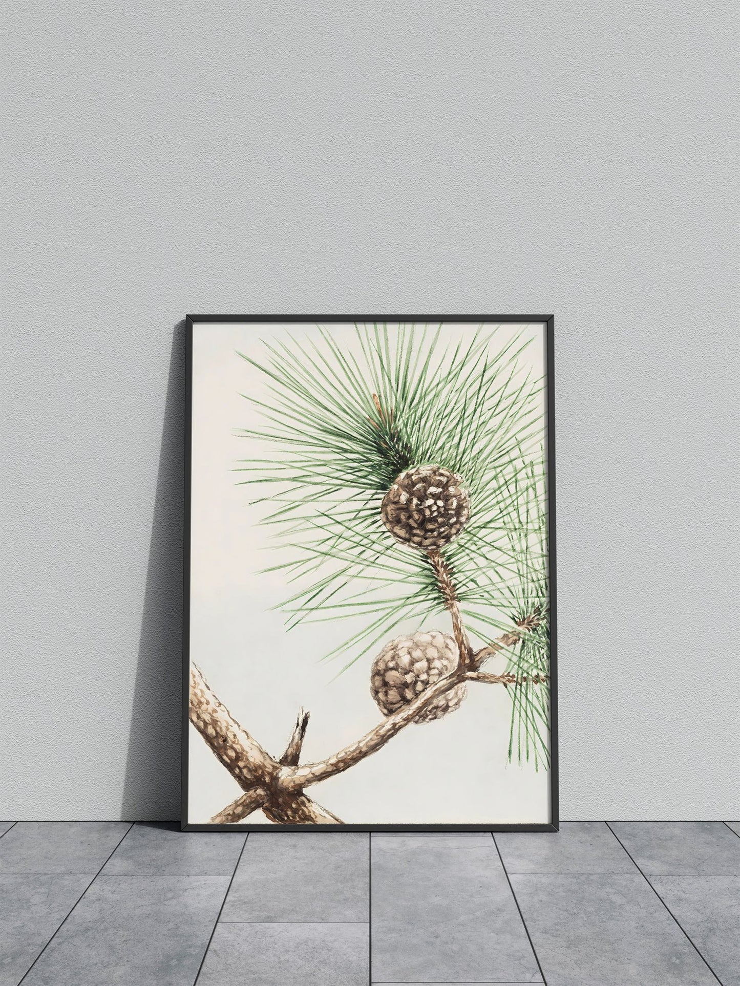 Pine Branch with Cones Asian Style Poster | W all Art for Home & Office | High-Quality Print