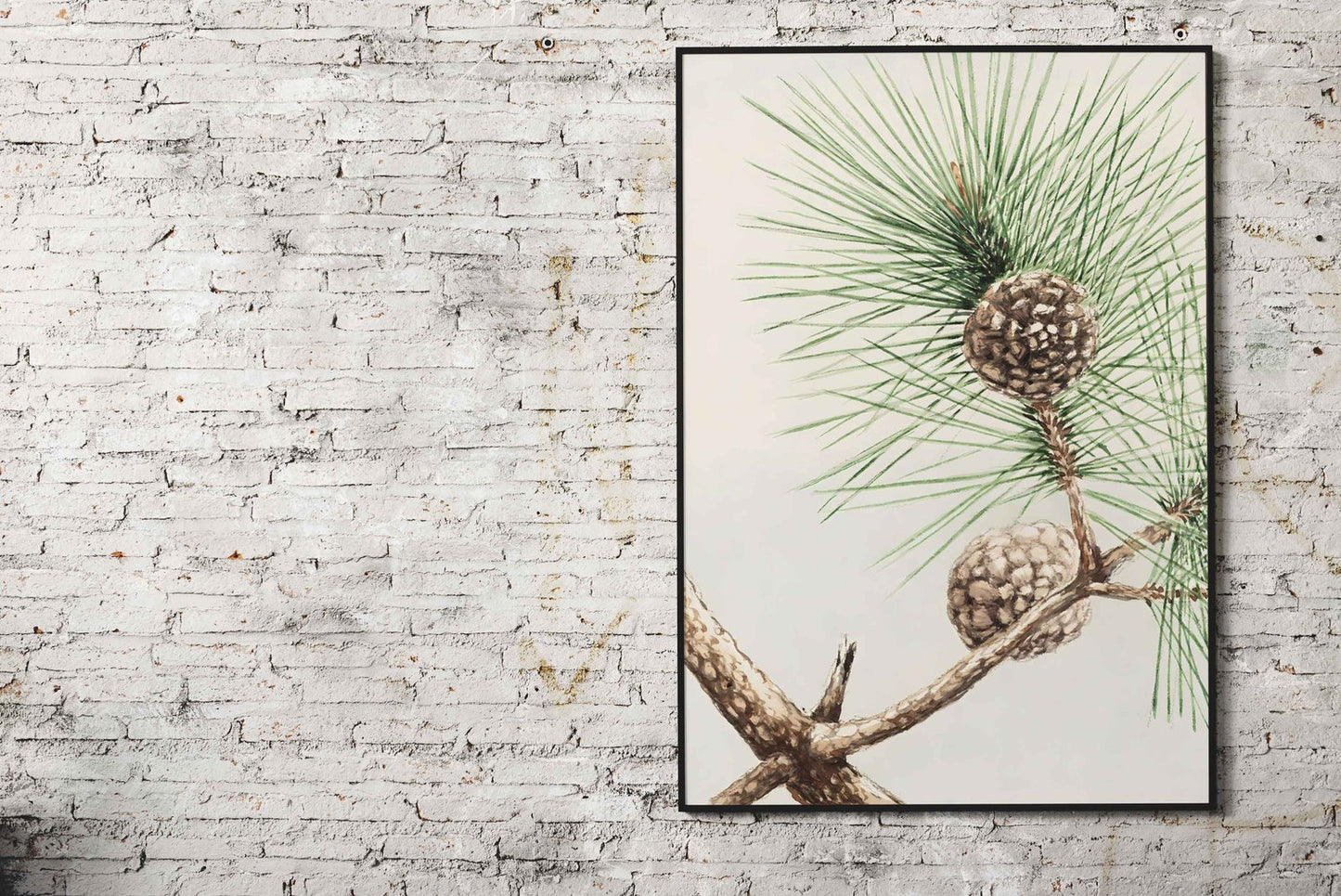 Pine Branch with Cones Asian Style Poster | W all Art for Home & Office | High-Quality Print
