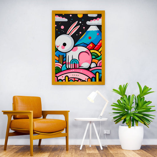 Pink Blue Rabbit Japanese Asian Style Poster |  Wall Art for Home & Office | High-Quality Print