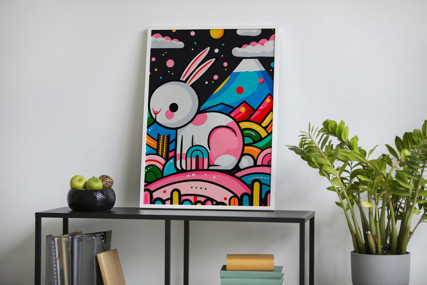 Pink Blue Rabbit Japanese Asian Style Poster |  Wall Art for Home & Office | High-Quality Print