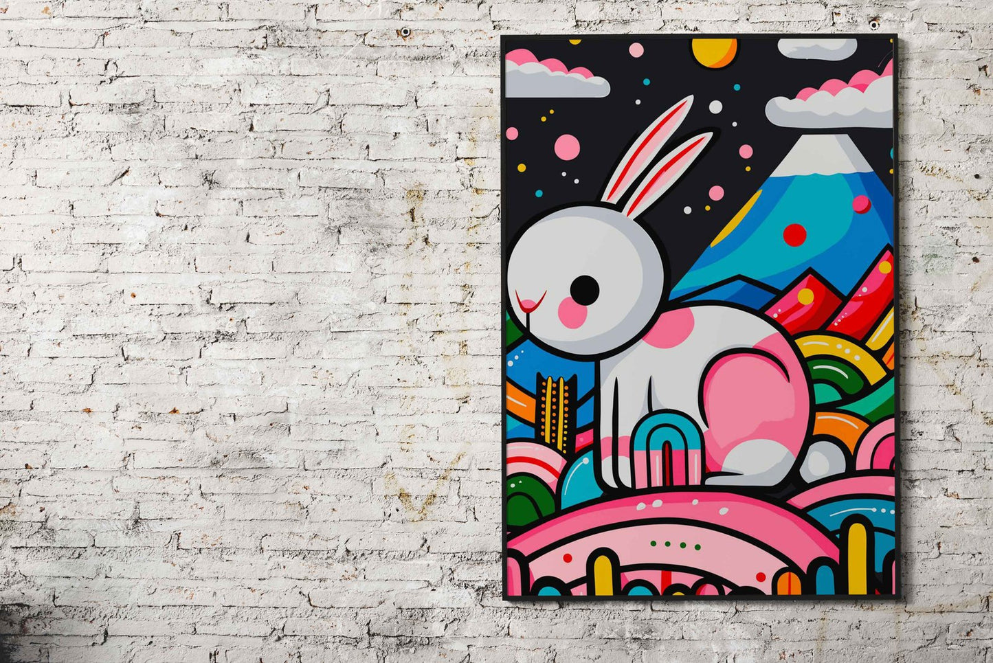 Pink Blue Rabbit Japanese Asian Style Poster |  Wall Art for Home & Office | High-Quality Print