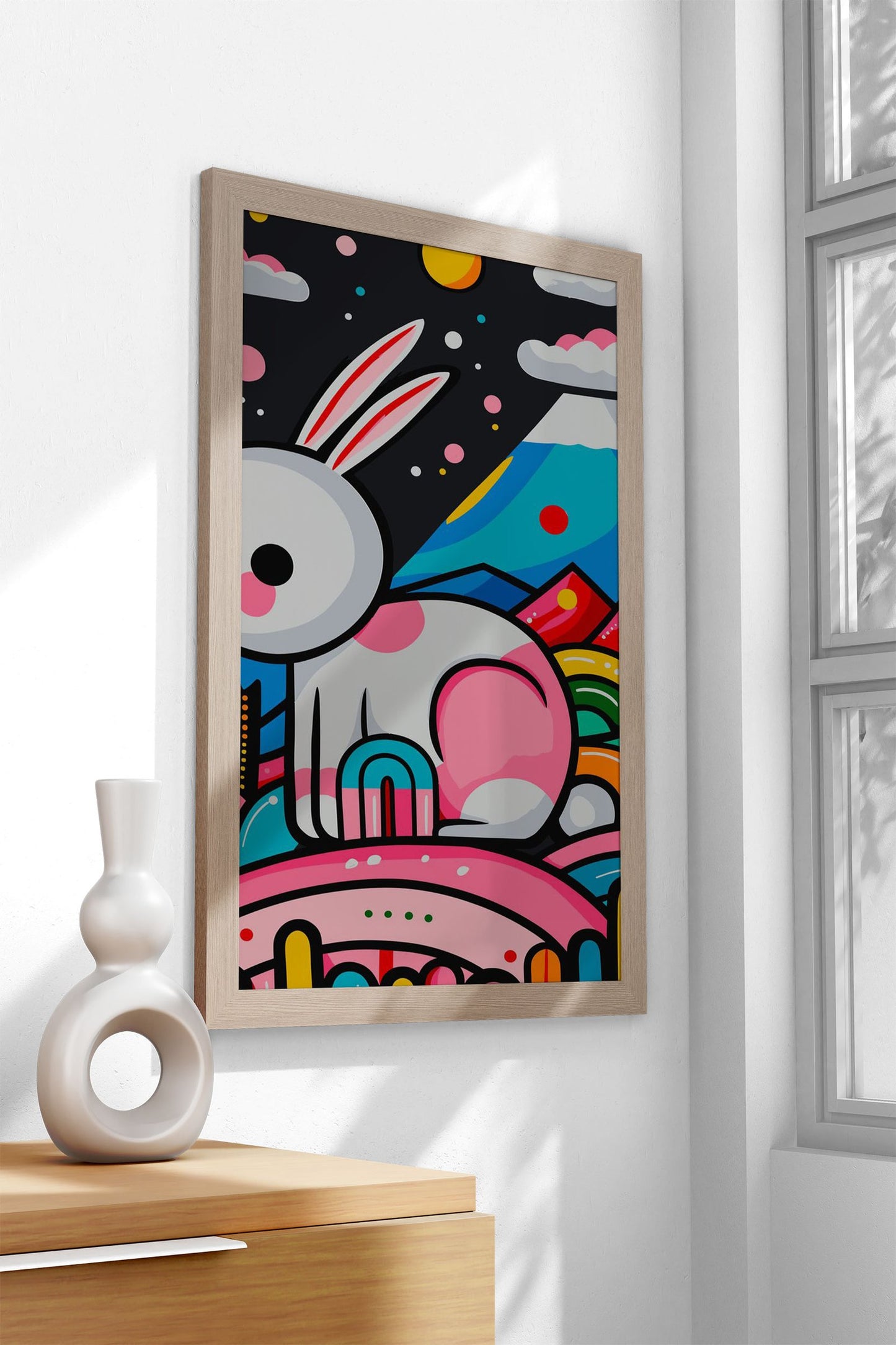 Pink Blue Rabbit Japanese Asian Style Poster |  Wall Art for Home & Office | High-Quality Print