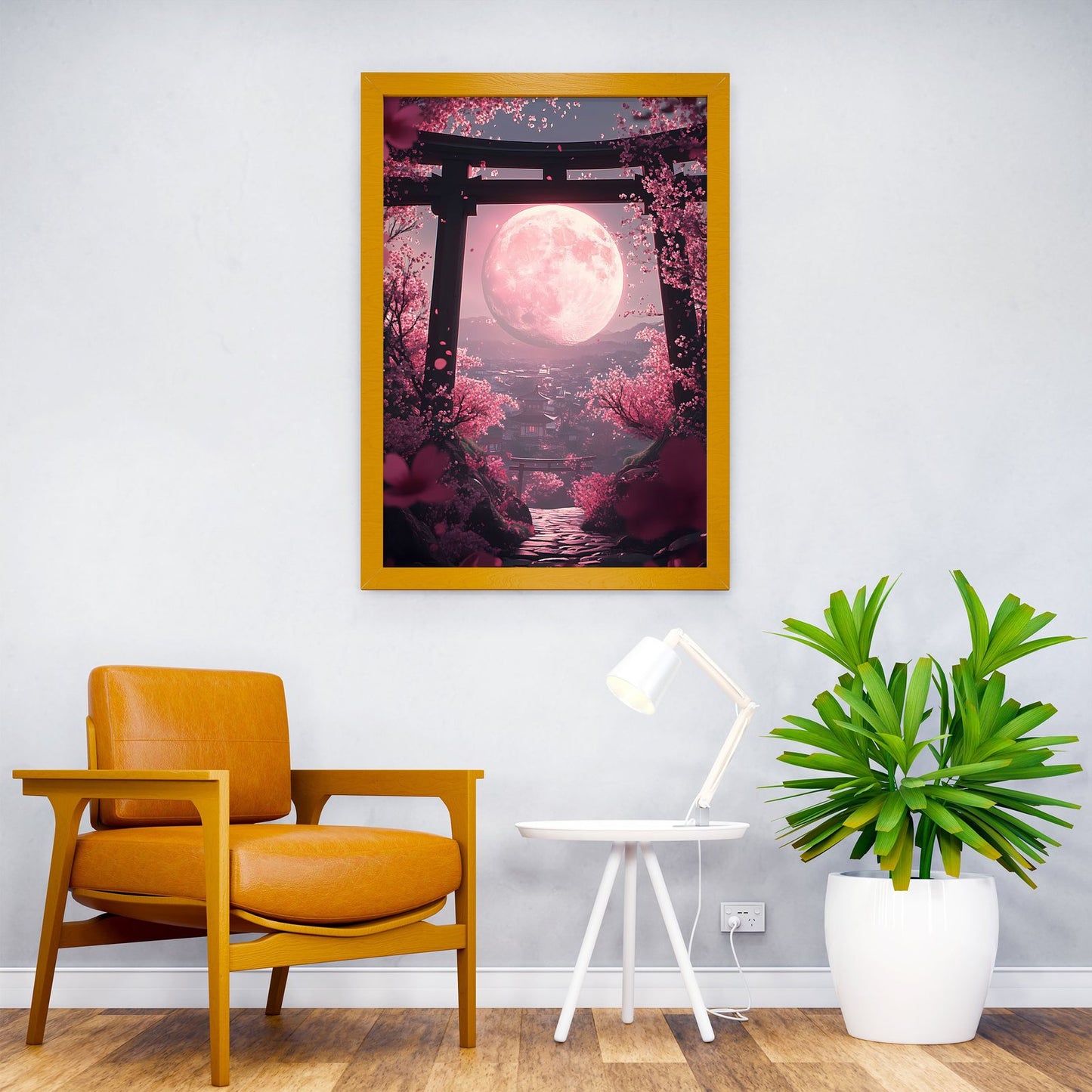 Pink Moon &amp; Cherry Blossoms Asian Styl e Poster | Wall Art for Home & Office | High-Quality Print