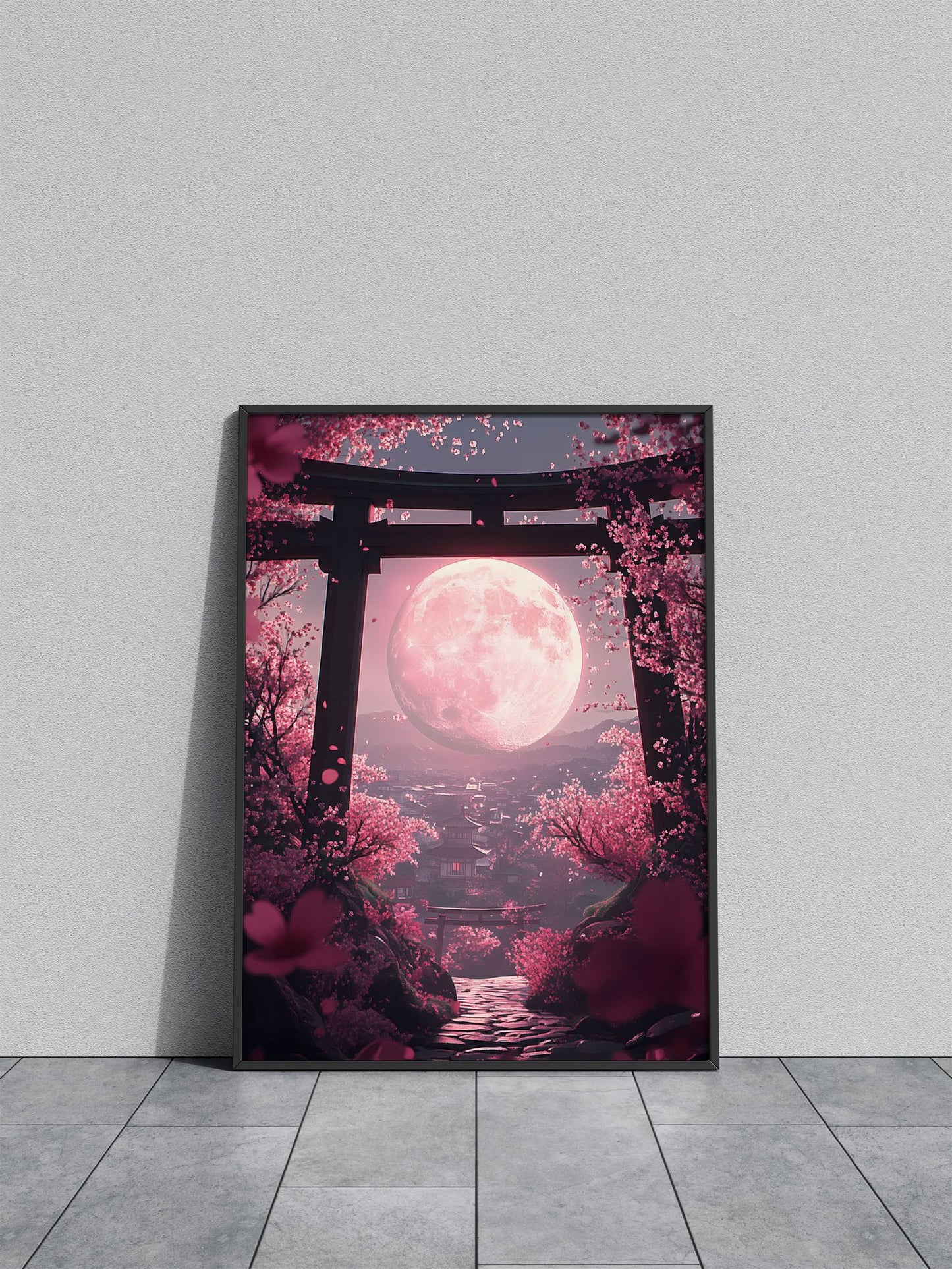 Pink Moon &amp; Cherry Blossoms Asian Styl e Poster | Wall Art for Home & Office | High-Quality Print