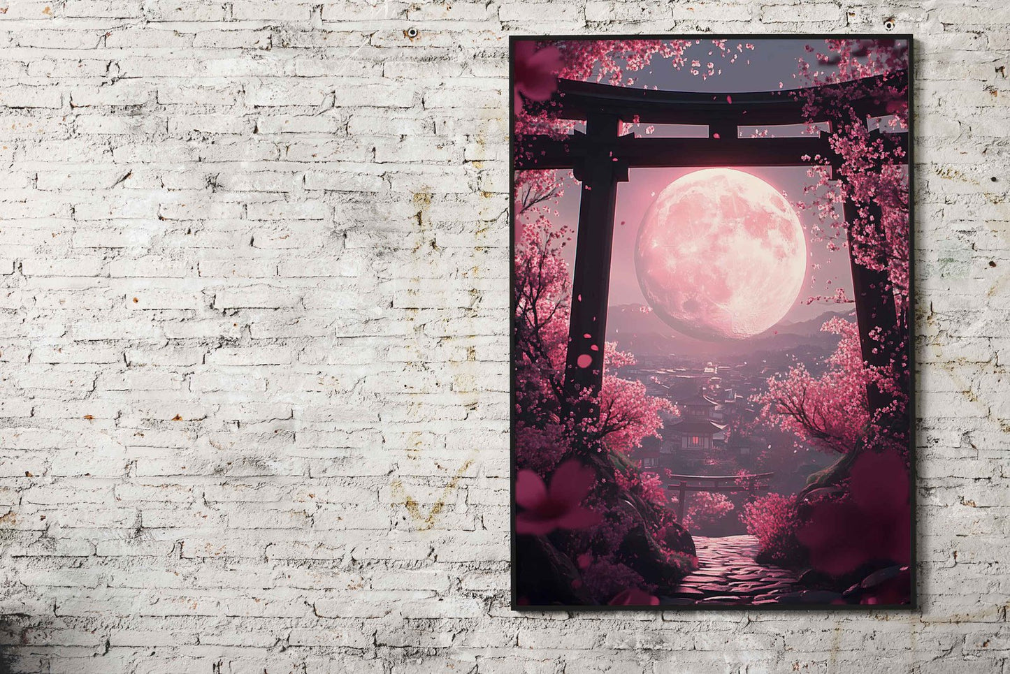 Pink Moon &amp; Cherry Blossoms Asian Styl e Poster | Wall Art for Home & Office | High-Quality Print