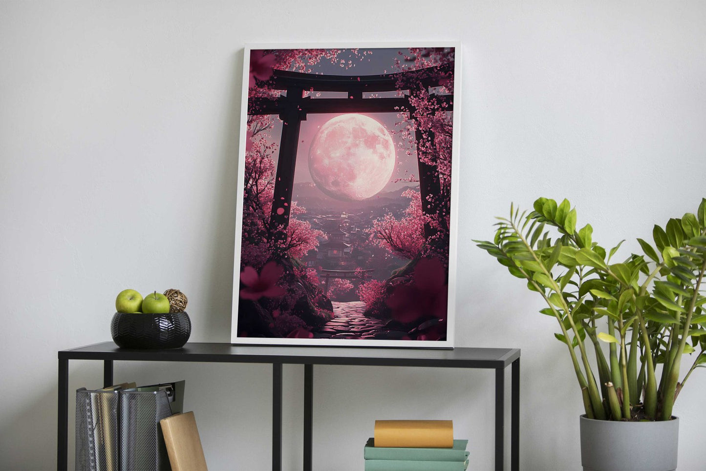 Pink Moon &amp; Cherry Blossoms Asian Styl e Poster | Wall Art for Home & Office | High-Quality Print