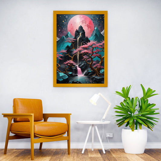 Pink Moon landscape Asian Style Poster | Wall  Art for Home & Office | High-Quality Print