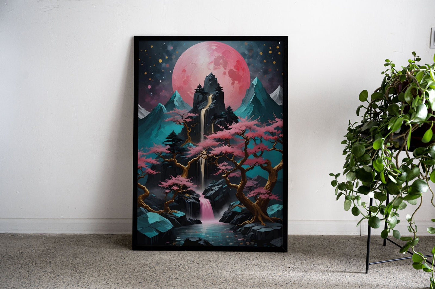 Pink Moon landscape Asian Style Poster | Wall  Art for Home & Office | High-Quality Print