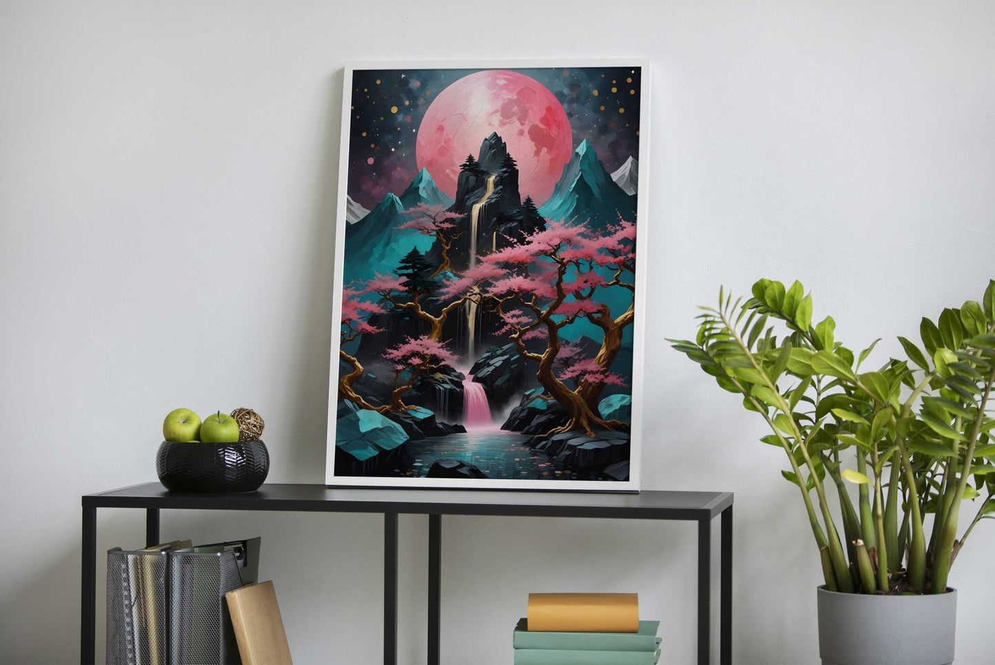 Pink Moon landscape Asian Style Poster | Wall  Art for Home & Office | High-Quality Print