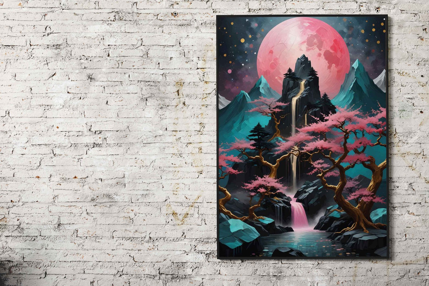 Pink Moon landscape Asian Style Poster | Wall  Art for Home & Office | High-Quality Print