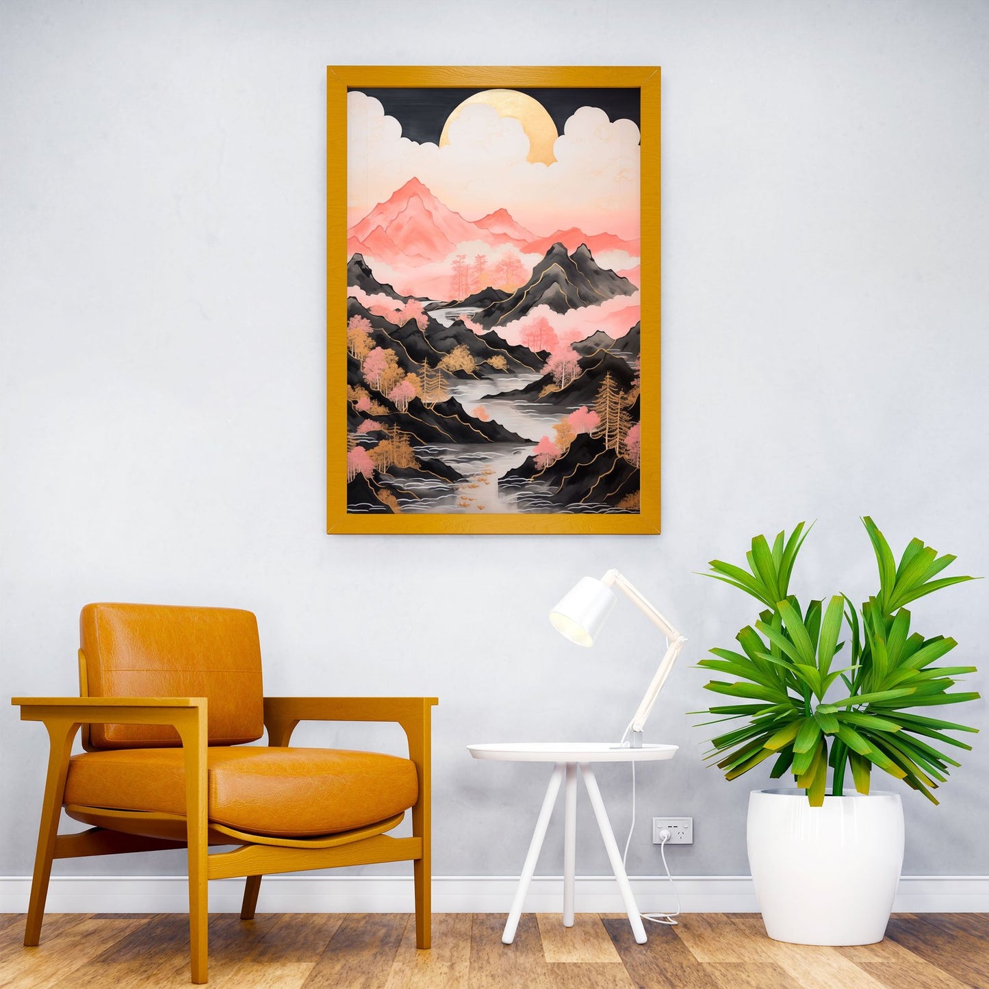 Pink Mountains Asian Style Poster | Wall Art fo r Home & Office | High-Quality Print