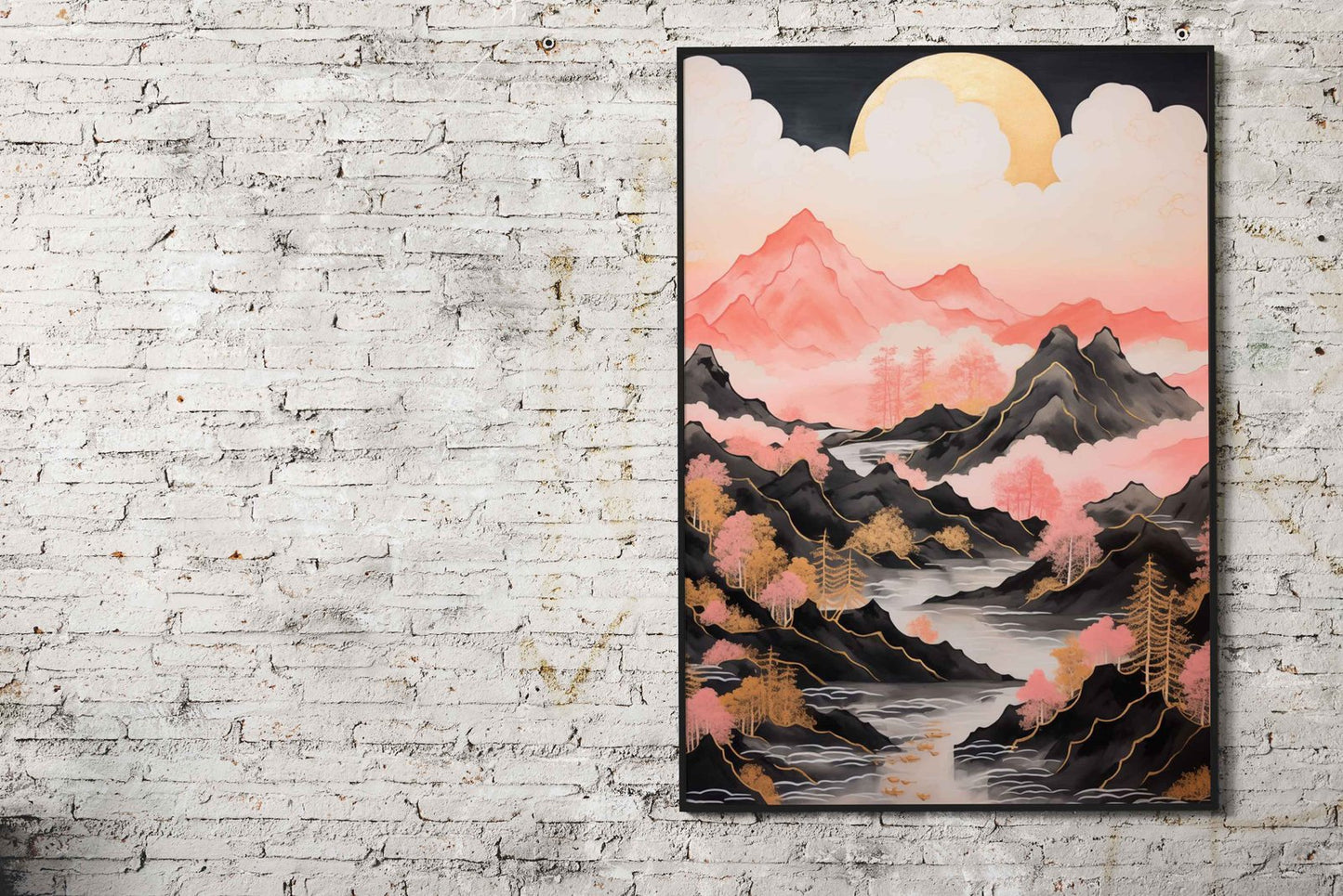 Pink Mountains Asian Style Poster | Wall Art fo r Home & Office | High-Quality Print