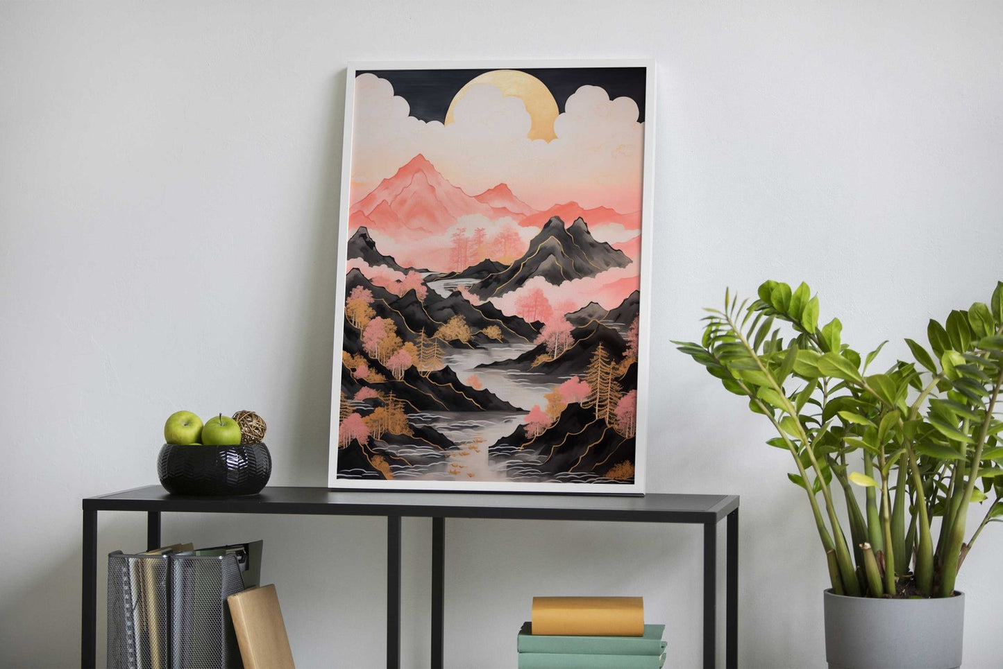 Pink Mountains Asian Style Poster | Wall Art fo r Home & Office | High-Quality Print