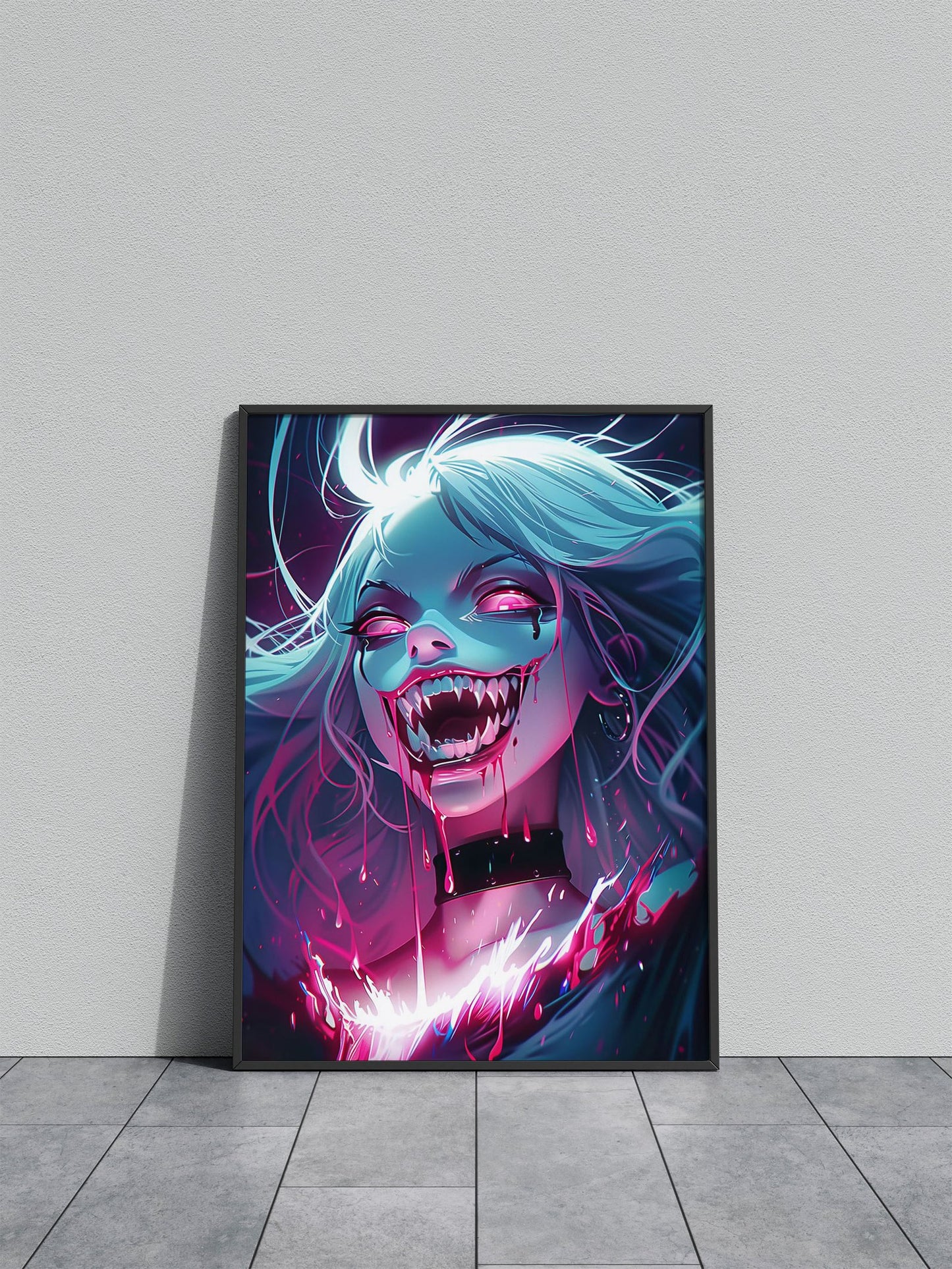 Pink Neon Hair Goth Asian Style Poster | Wall  Art for Home & Office | High-Quality Print