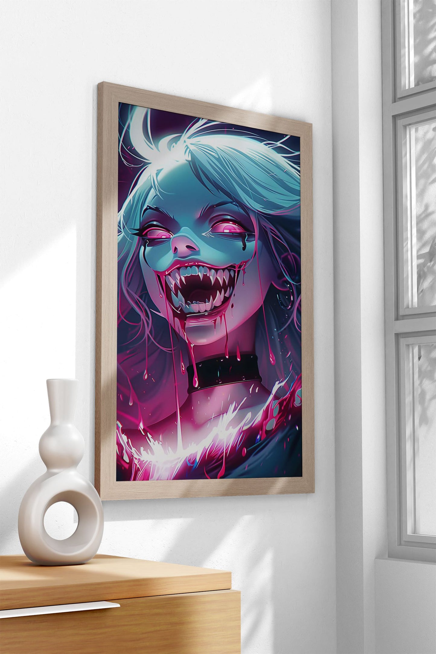 Pink Neon Hair Goth Asian Style Poster | Wall  Art for Home & Office | High-Quality Print