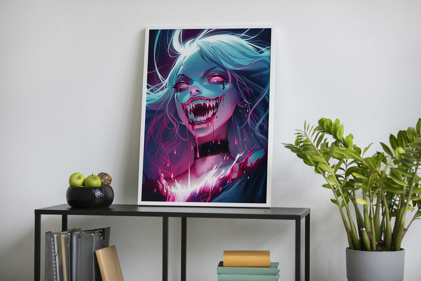 Pink Neon Hair Goth Asian Style Poster | Wall  Art for Home & Office | High-Quality Print