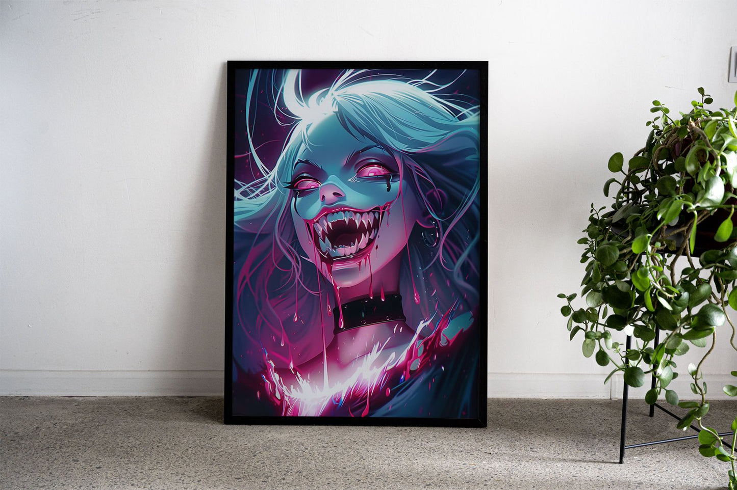 Pink Neon Hair Goth Asian Style Poster | Wall  Art for Home & Office | High-Quality Print
