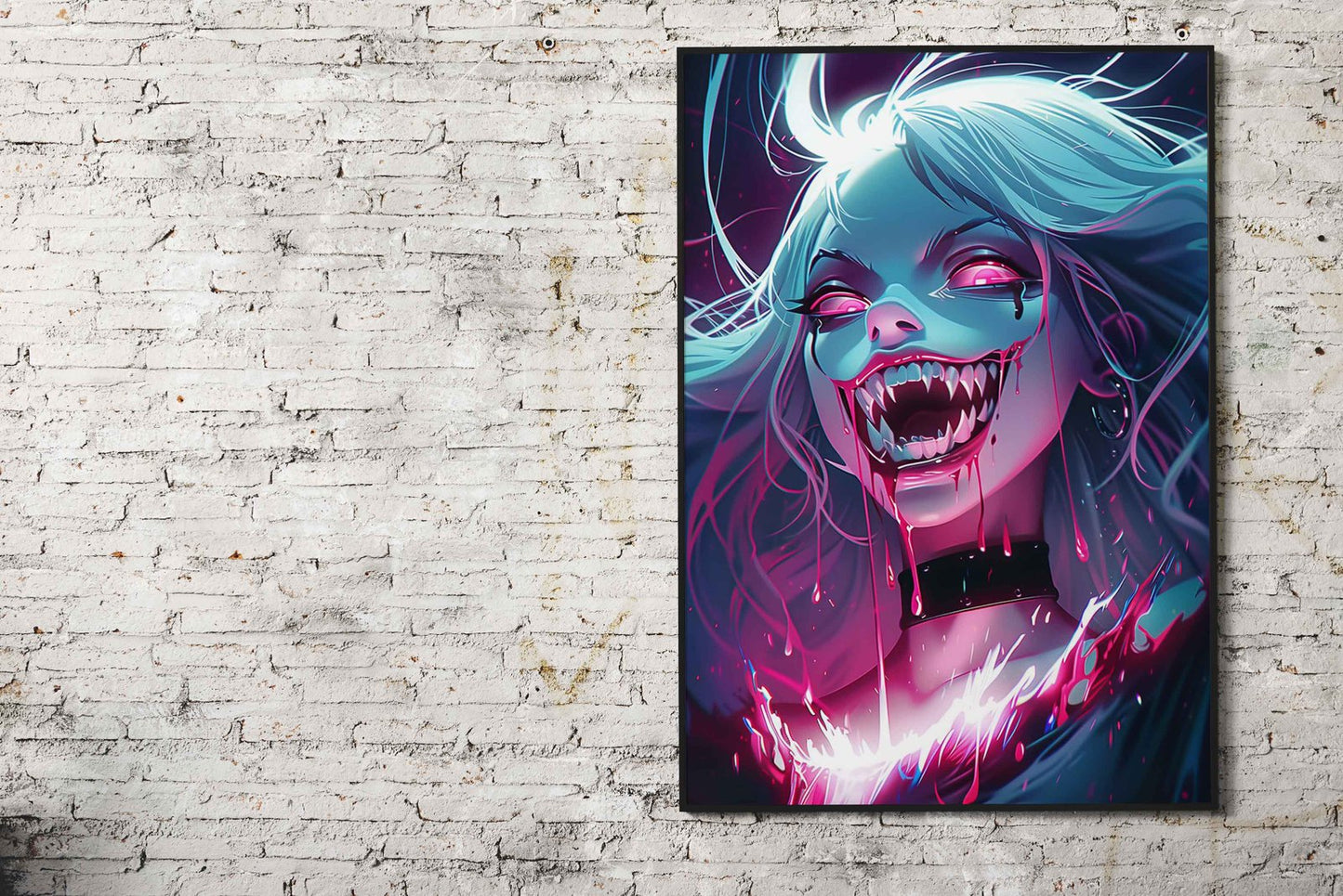 Pink Neon Hair Goth Asian Style Poster | Wall  Art for Home & Office | High-Quality Print