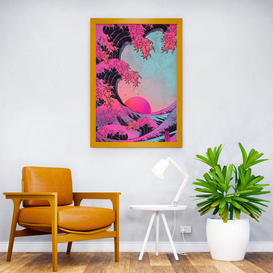 Pink Wave Sunset Asian Style Poster | Wall Art  for Home & Office | High-Quality Print