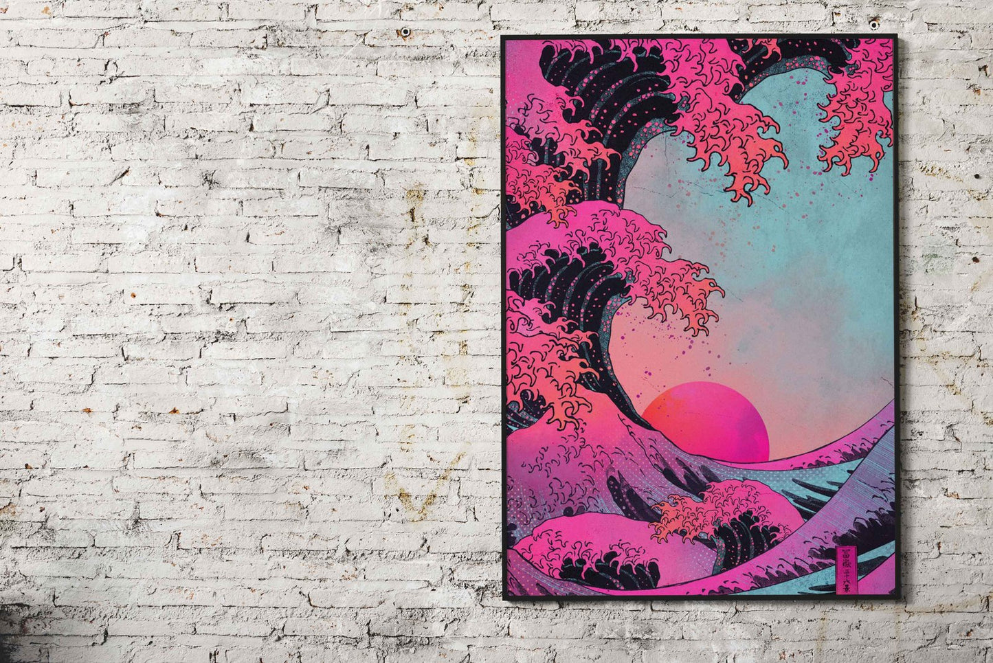 Pink Wave Sunset Asian Style Poster | Wall Art  for Home & Office | High-Quality Print