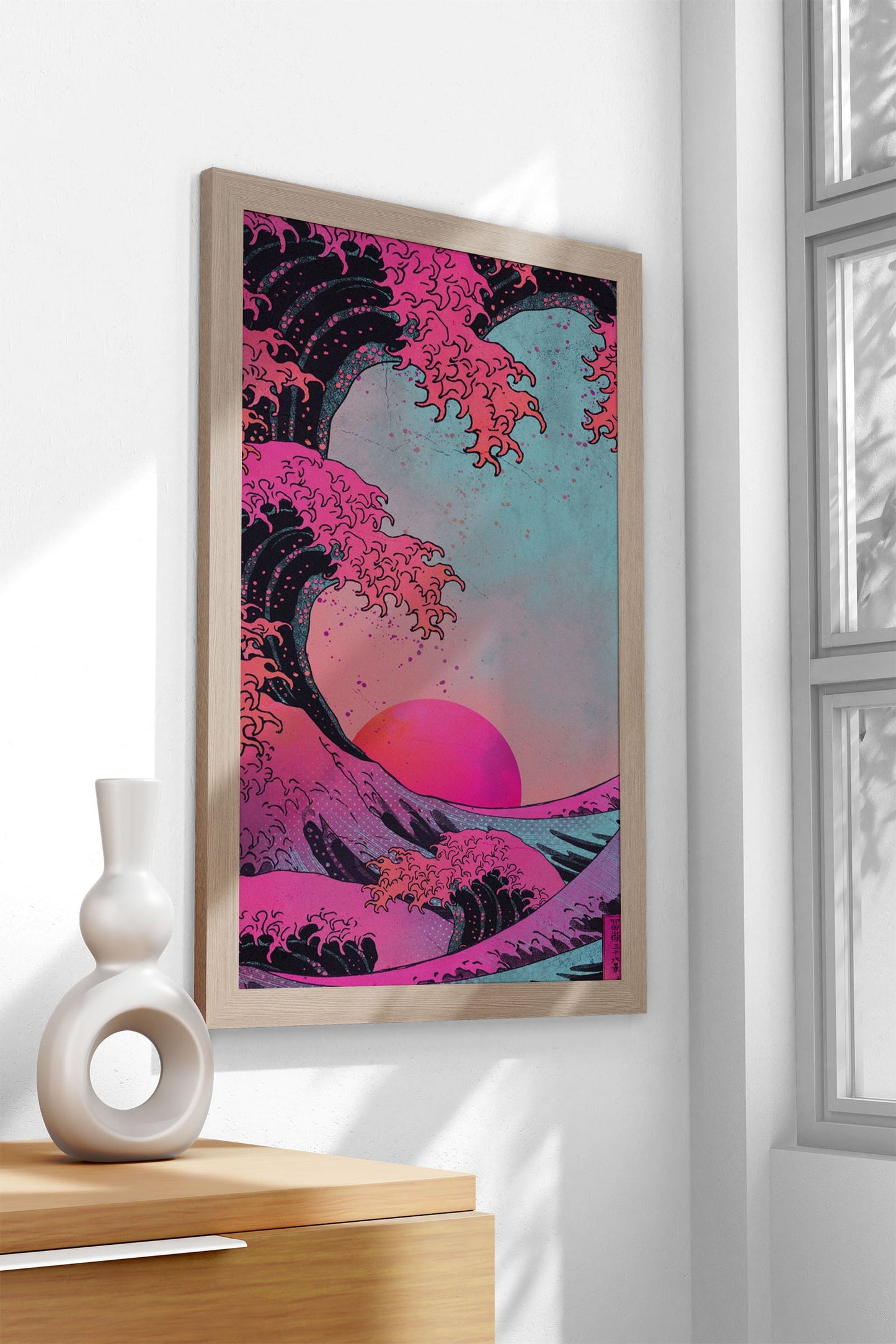 Pink Wave Sunset Asian Style Poster | Wall Art  for Home & Office | High-Quality Print