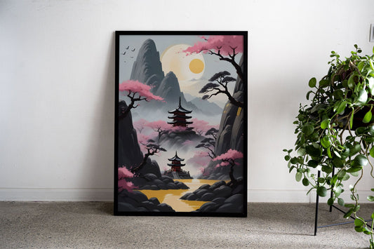Pink cherry blossoms Asian Style Poster | Wall  Art for Home & Office | High-Quality Print