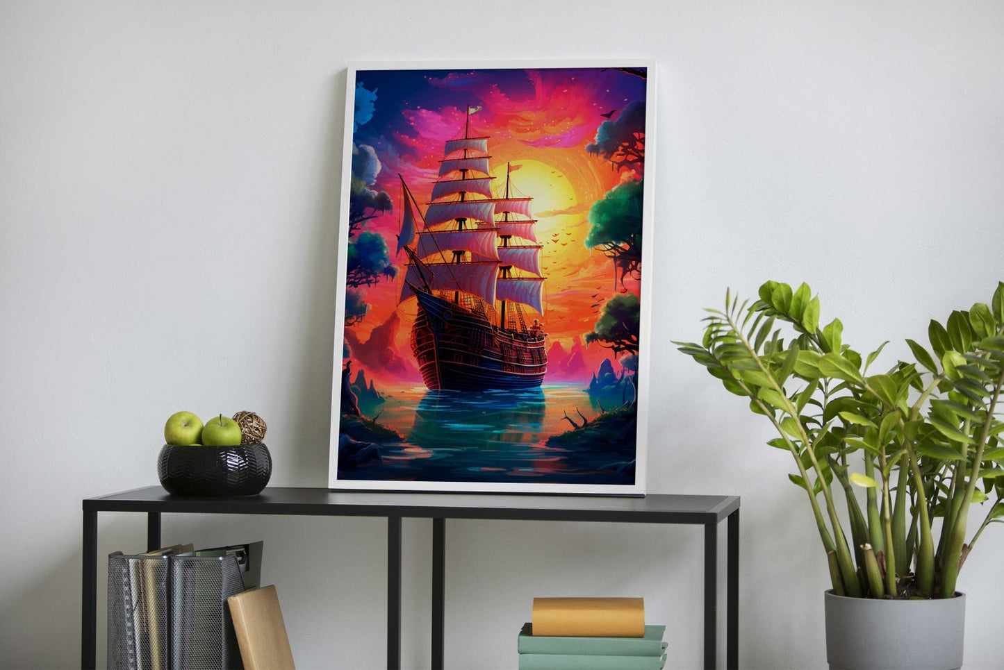 Pirate ship sunset Asian Style Poster | Wall Art  for Home & Office | High-Quality Print
