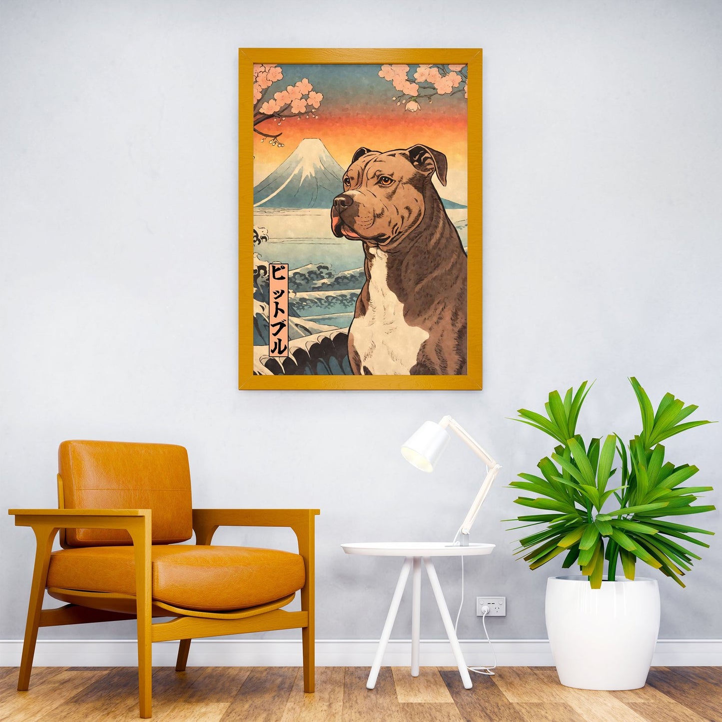 Pit Bull Terrier Woodblock Asian Style Poster |  Wall Art for Home & Office | High-Quality Print