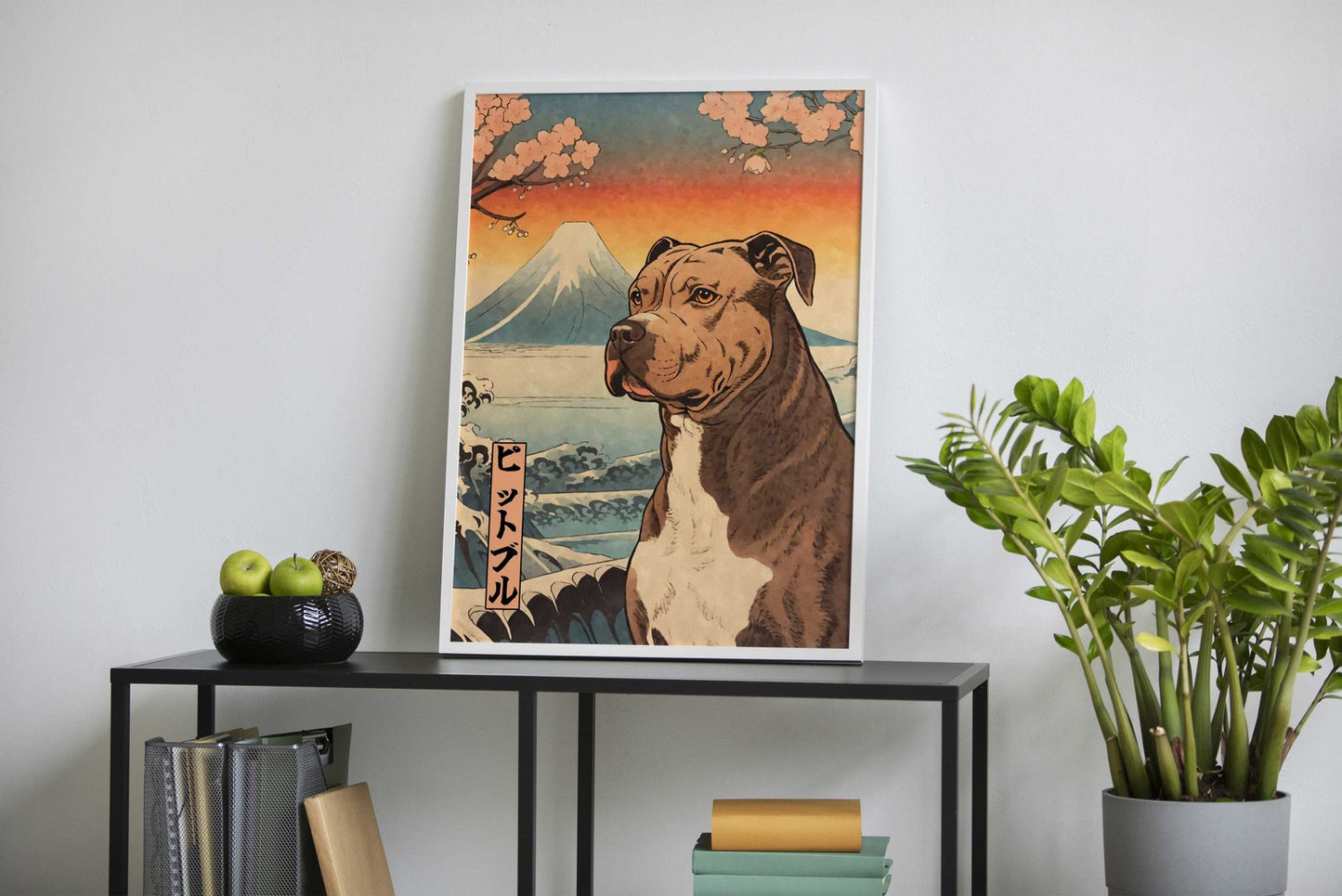 Pit Bull Terrier Woodblock Asian Style Poster |  Wall Art for Home & Office | High-Quality Print