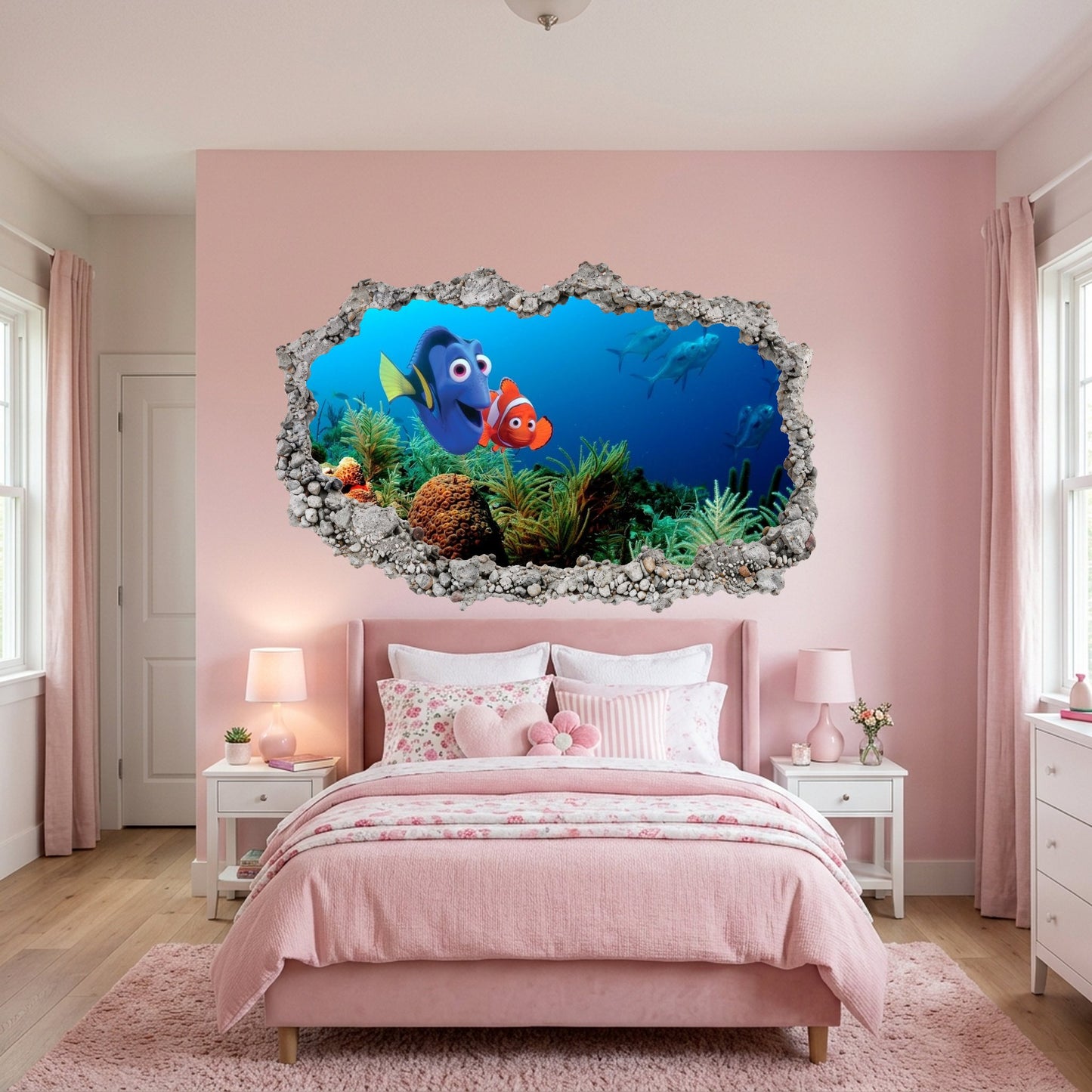 Pixar Finding Nemo Underwater 3D Smashed Wall Decal 3D Effect Sticker 165