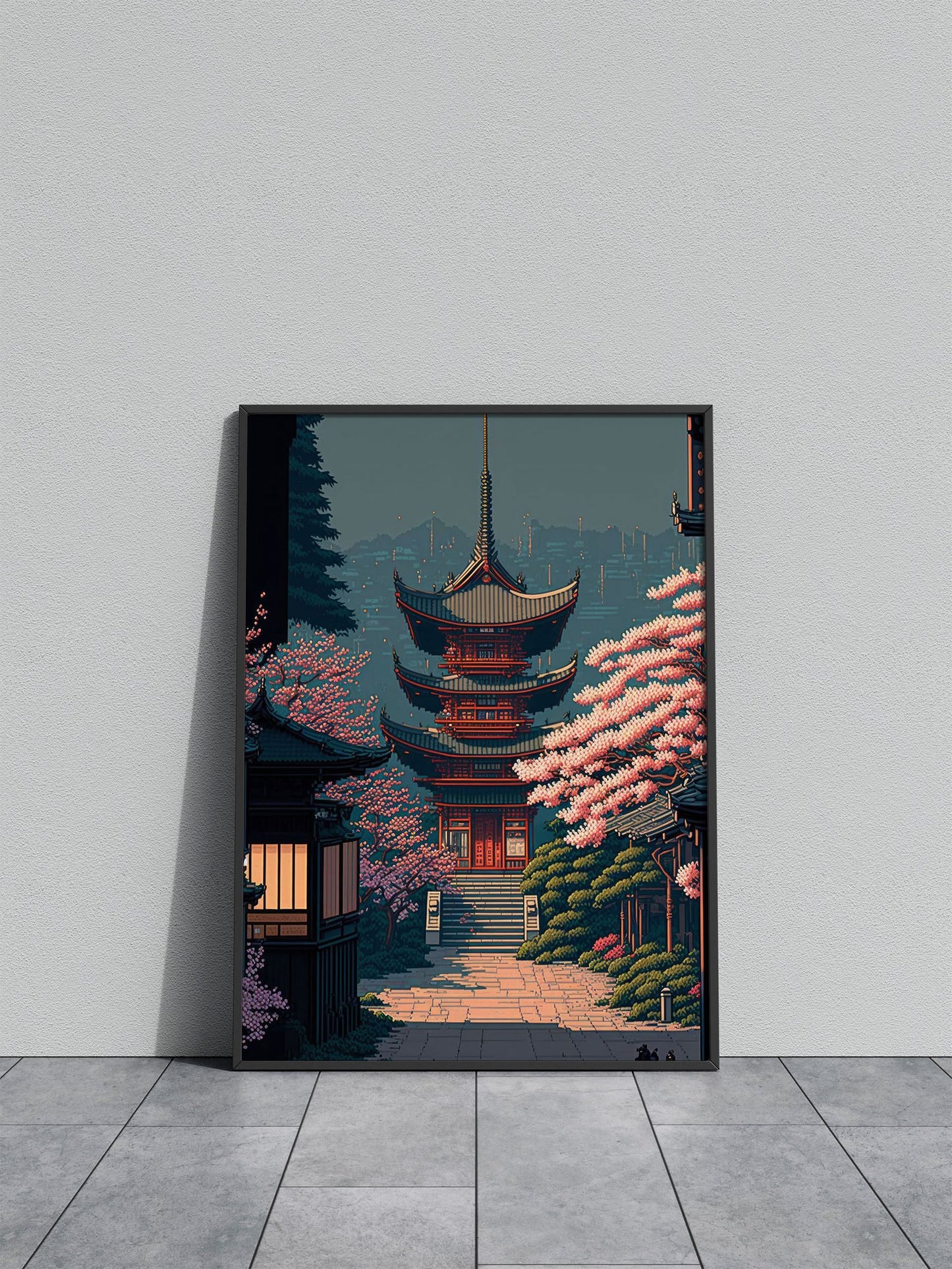 Pixel Art Japanese Shrine Asian Style Poster |  Wall Art for Home & Office | High-Quality Print