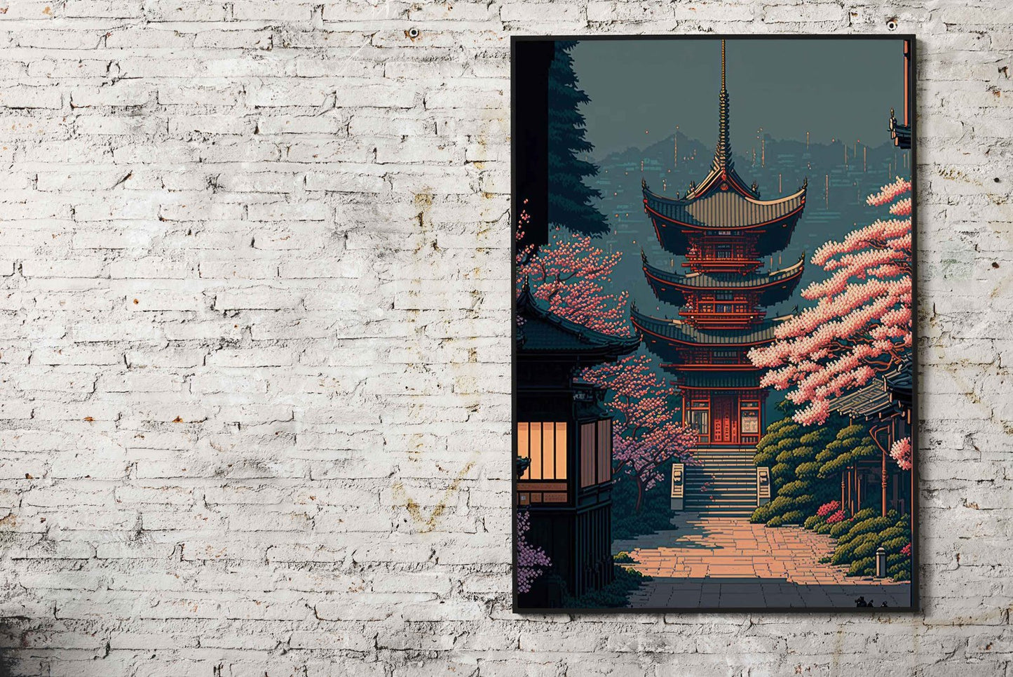 Pixel Art Japanese Shrine Asian Style Poster |  Wall Art for Home & Office | High-Quality Print