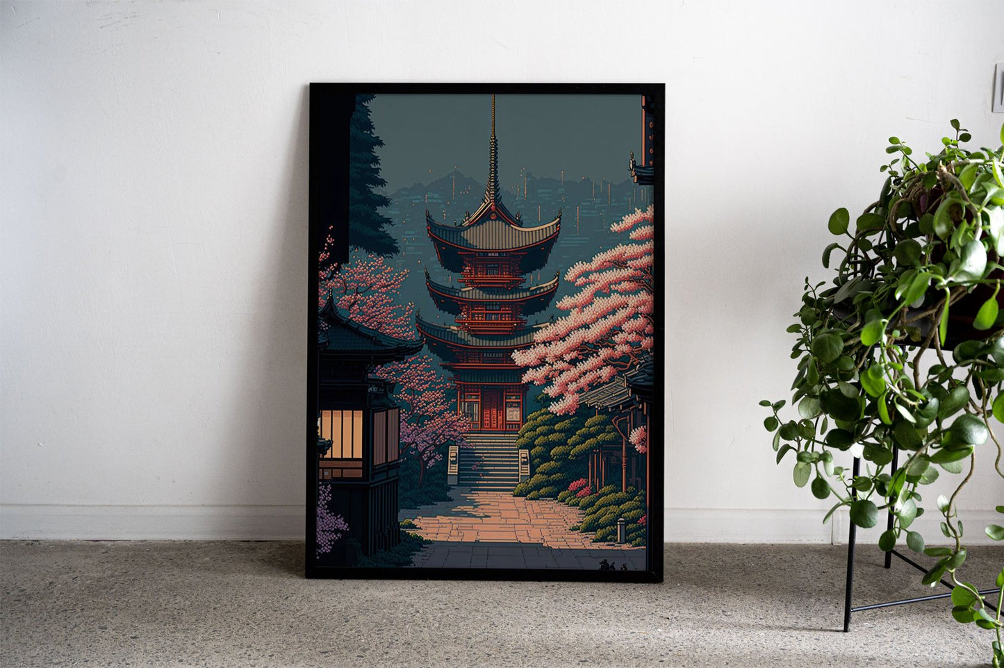 Pixel Art Japanese Shrine Asian Style Poster |  Wall Art for Home & Office | High-Quality Print